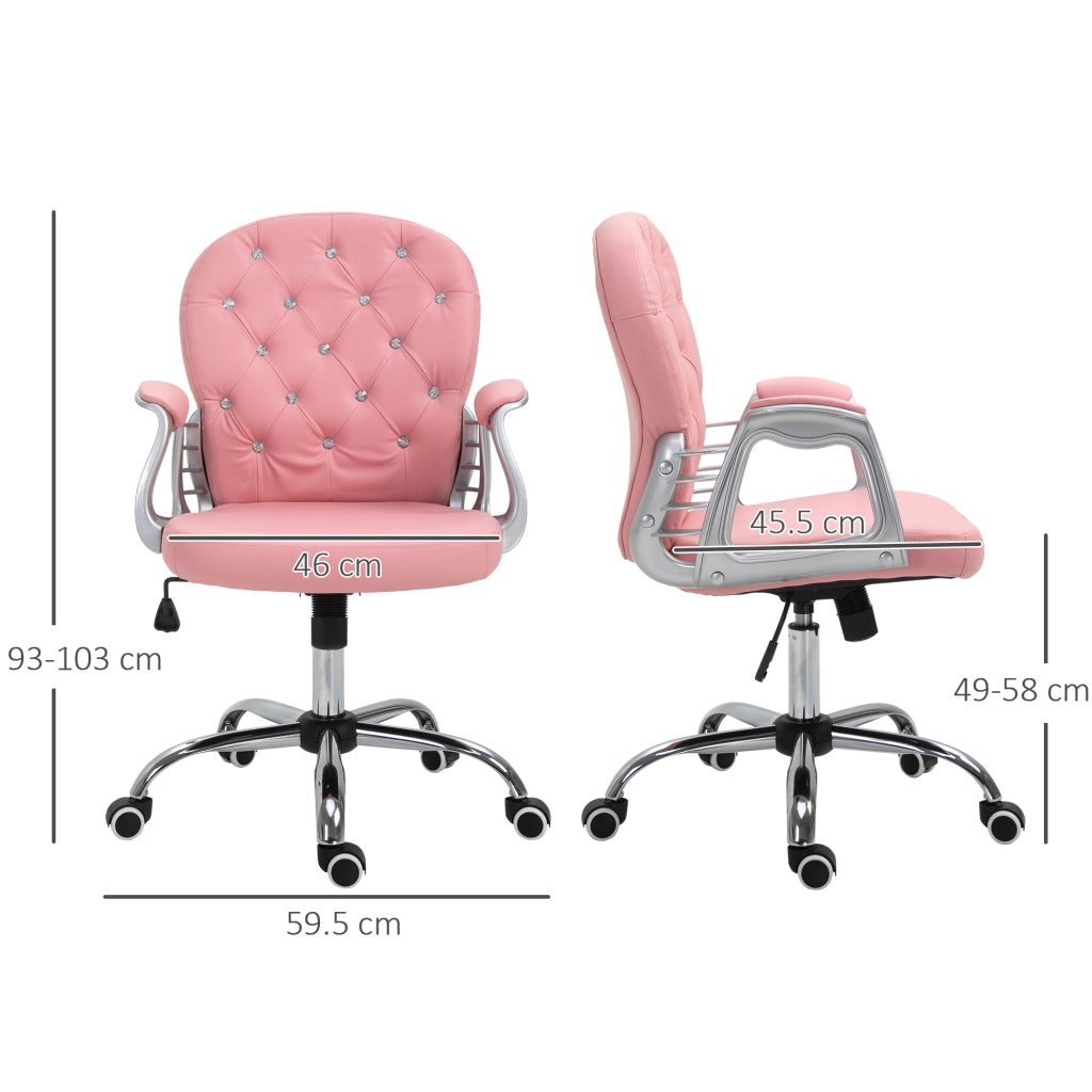 Sedia da ufficio con altezza regolabile e imbottitura morbida in pelle rigenerata rosa 59,5 × 60,5 × 93-103 cm
