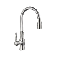 NAVIS | Elegante rubinetto cucina estraibile in acciaio inox argento, arco alto, miscelatore di lusso, alta pressione, 360°, 2 attacchi