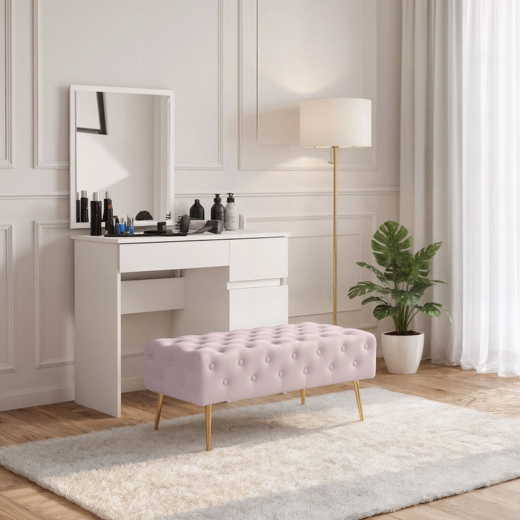 Panca imbottita in velluto trapuntato 100 cm MONACO Rosa Cipria