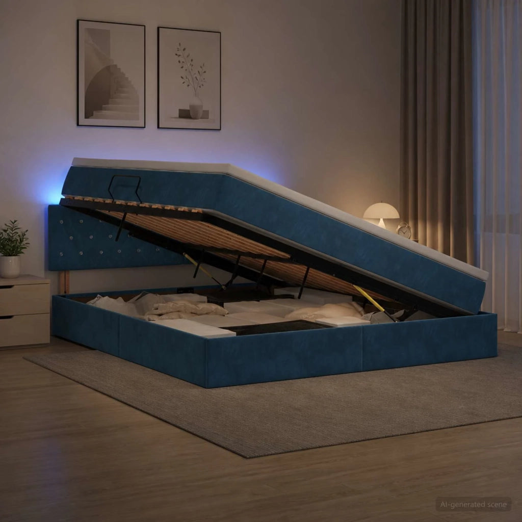 Letto con contenitore LED e materasso Blu Scuro 160 x 200 cm 3459202