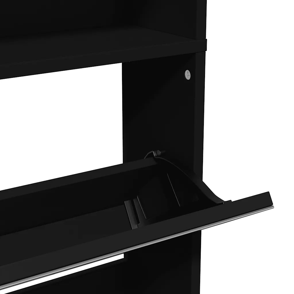 Scarpiera con Specchio a 4 Livelli-Mobile con specchio Nera 63x17x134 cm