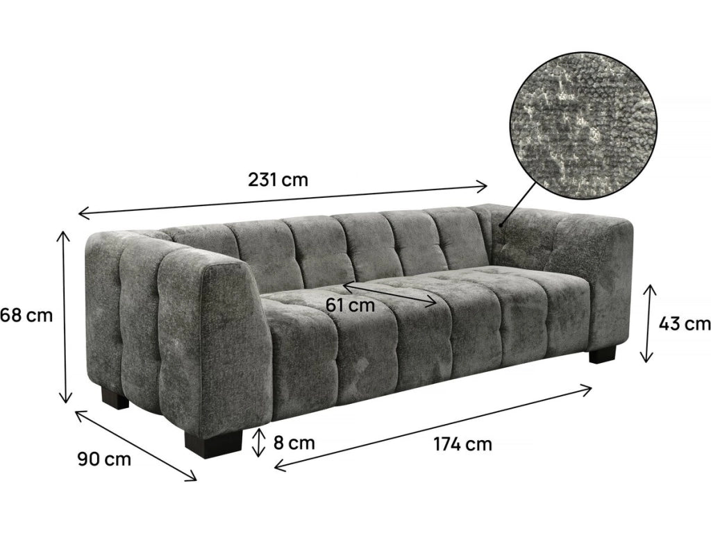 Divano dritto di design in tessuto ciniglia 3 posti "Foch" - Grigio