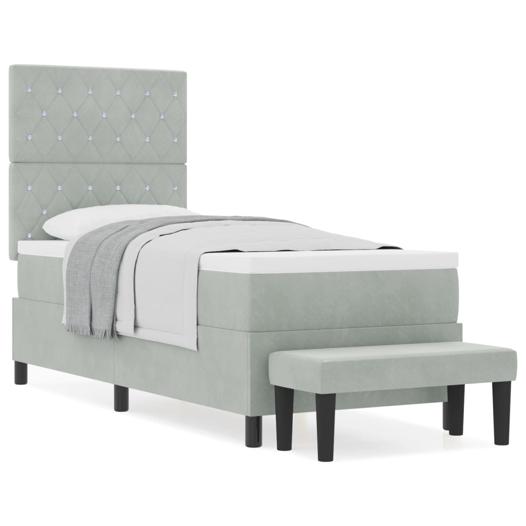Letto con Box Spring con Materasso e Panca Grigio Chiaro 80x200 cm Velluto