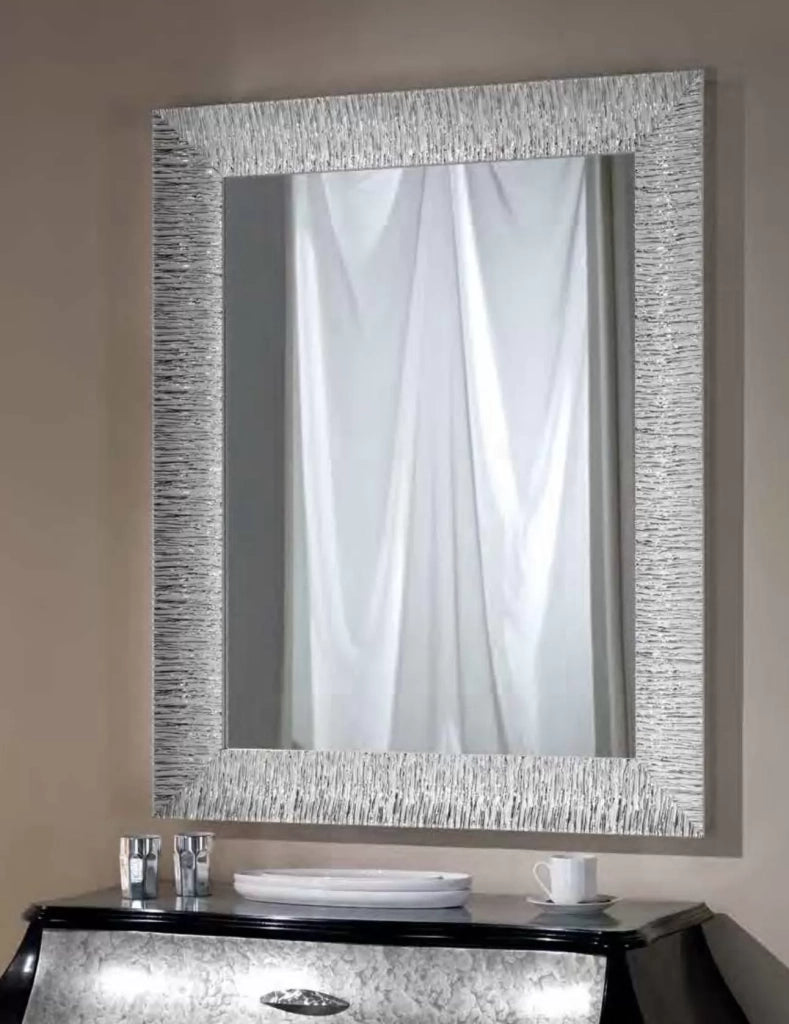 Mobili2g - specchiera laccata bianco lucido con particolari foglia argento brillante rettangolare- misure: l.90 x h.200 x p.5