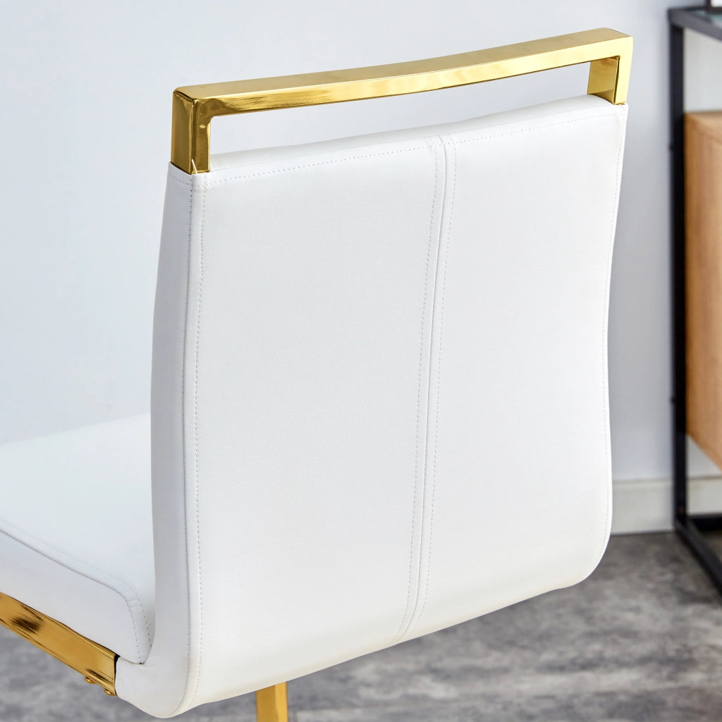 Sgabello da Bar Set da 2 con Schienale e Poggiapiedi, Struttura Stabile, in Metallo e Similpelle Bianco e Oro 96.5 cm