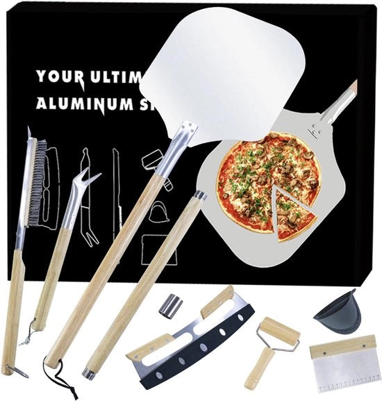 Set accessori per forno a pizza 4 pezzi - Spatola per pizza 12 pollici - Incluso spazzola per forno, rotolo di impasto e grattapasta - Per forni a pizza da casa e da esterno