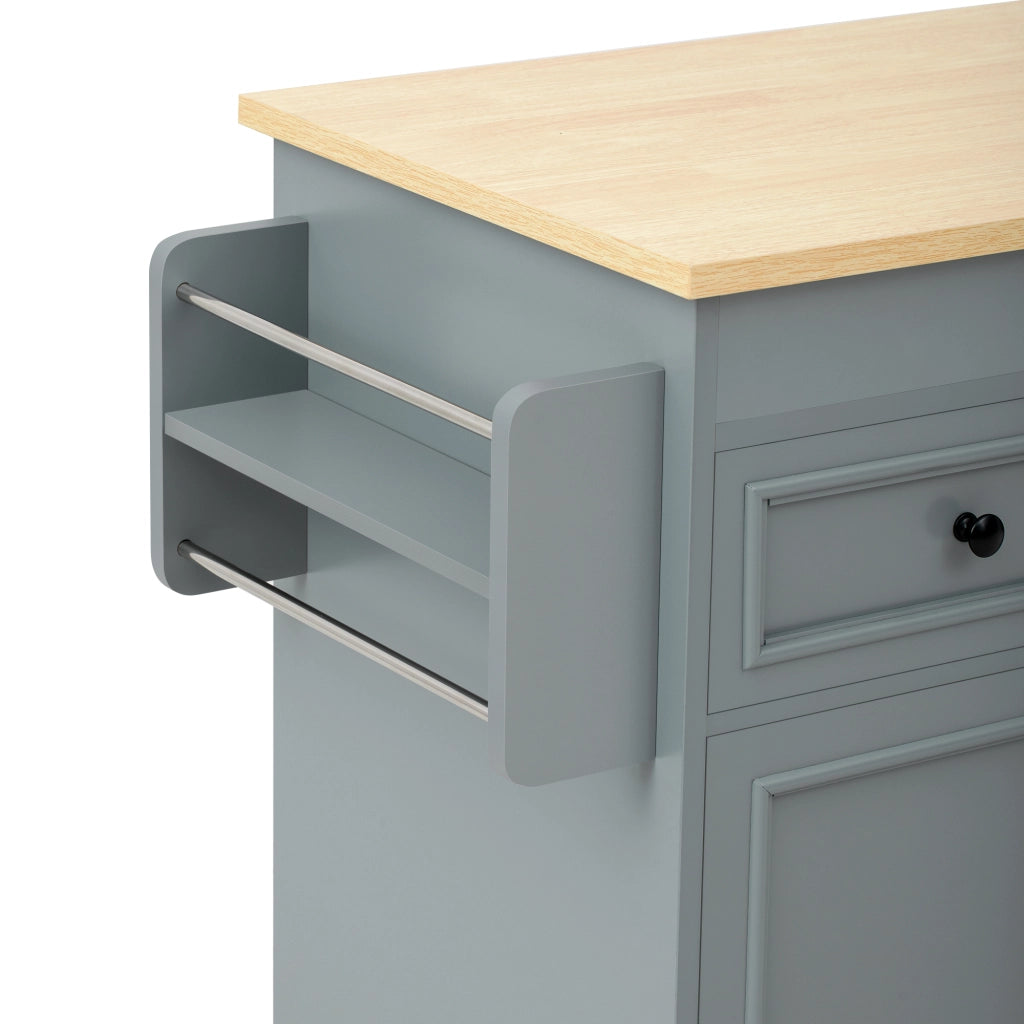 Mobili da cucina, isola da cucina, tavolo da pranzo allungabile, con rotelle, 3 cassetti, finitura effetto legno, grigio e color legno naturale