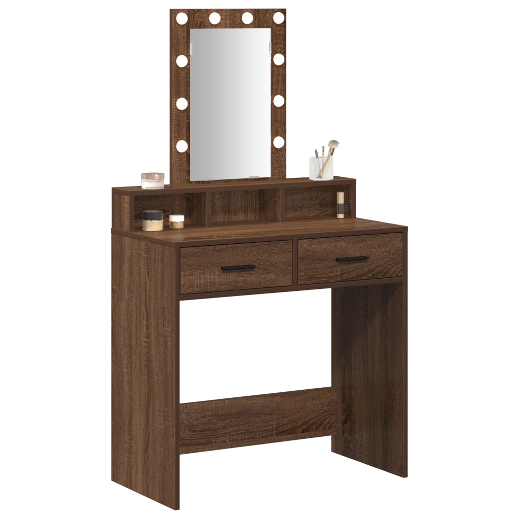 Tavolo da Toeletta con Luci a LED Marrone Rovere 79x41x140 cm