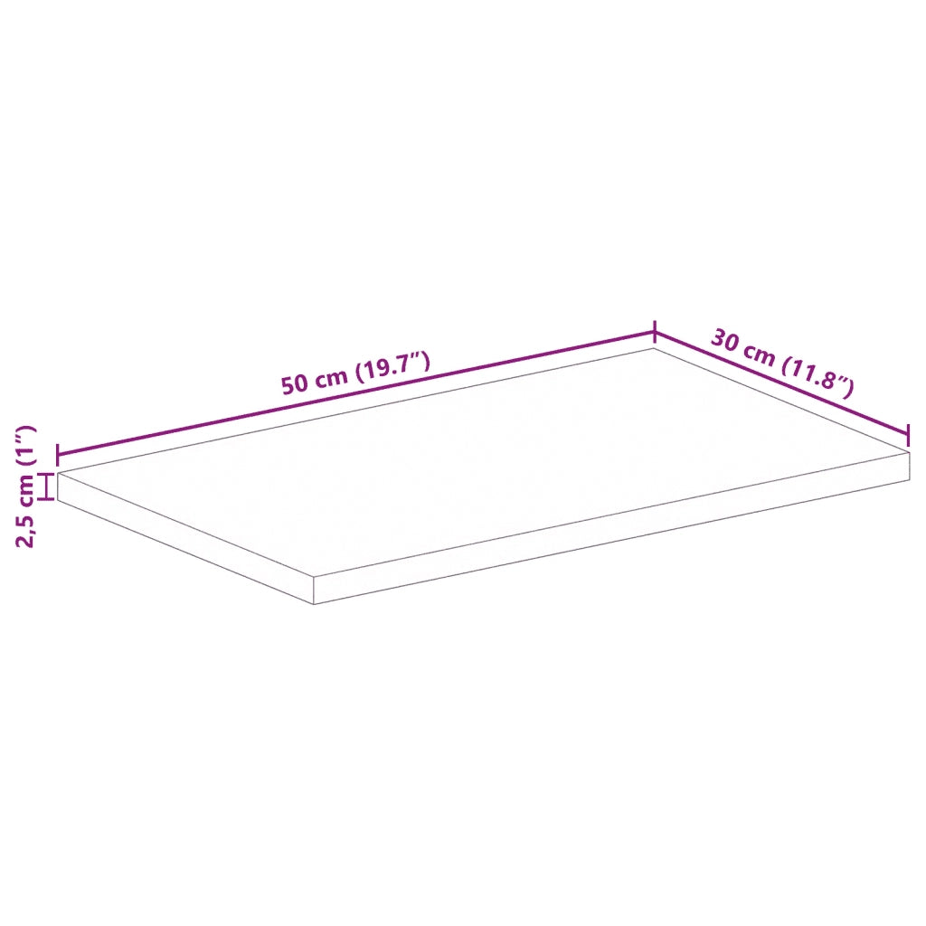 Piano per Tavolo 50x30x2,5cm Rettangolare Legno di Mango Grezzo 371292