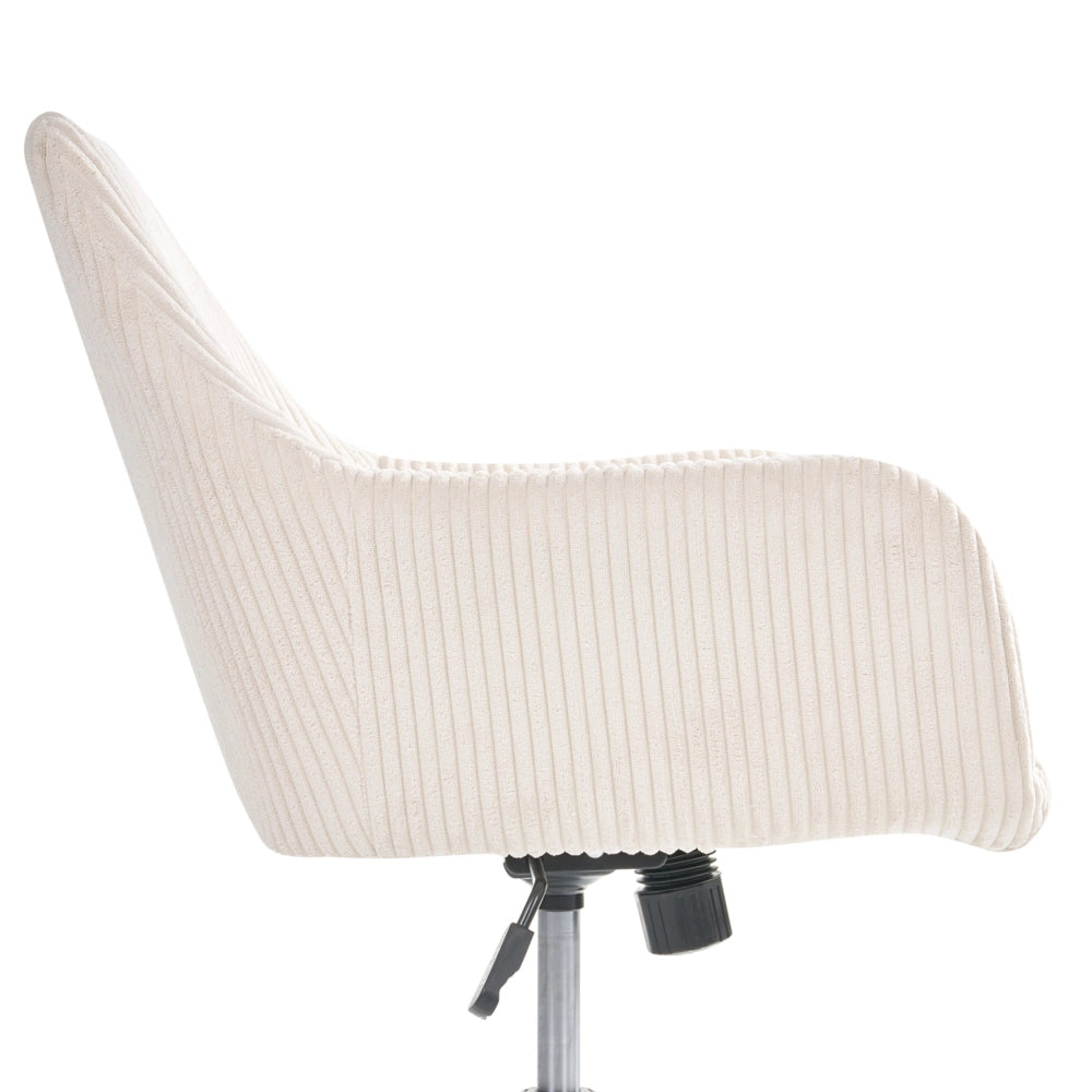 Sedia da ufficio beige chiaro con seduta e schienale in velluto a coste girevole regolabile in altezza moderna per ufficio domestico