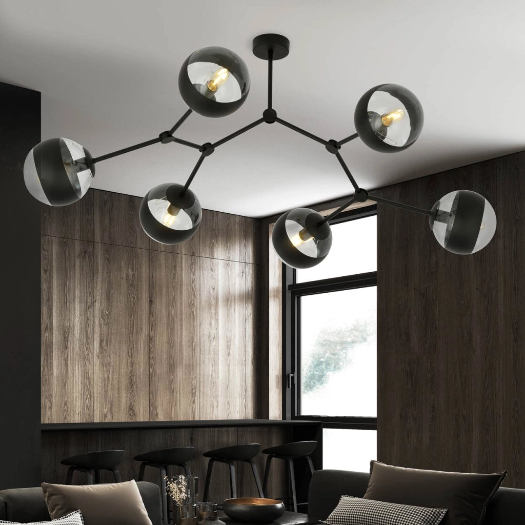 Lampadario Emibig Space 6 luci E14 nero vetro trasparente