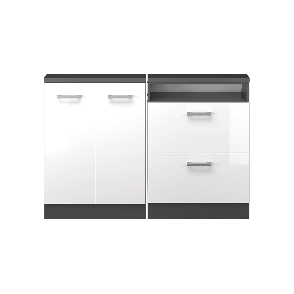 Mobile cucina sottotetto R-Line Bianco lucido/Antracite 120 cm Set di 2 Vicco