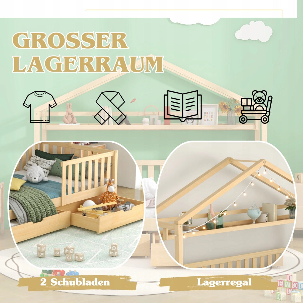 Letto singolo per bambini in legno con cassetti - Xylo - 90x200