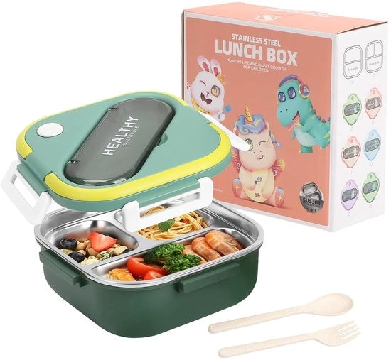 Bento Box per Picnic, Picnic Box, Picnic Box in Acciaio Inossidabile, Imprigionabile, Colori Contrastanti e Stili Semplici (Verde)