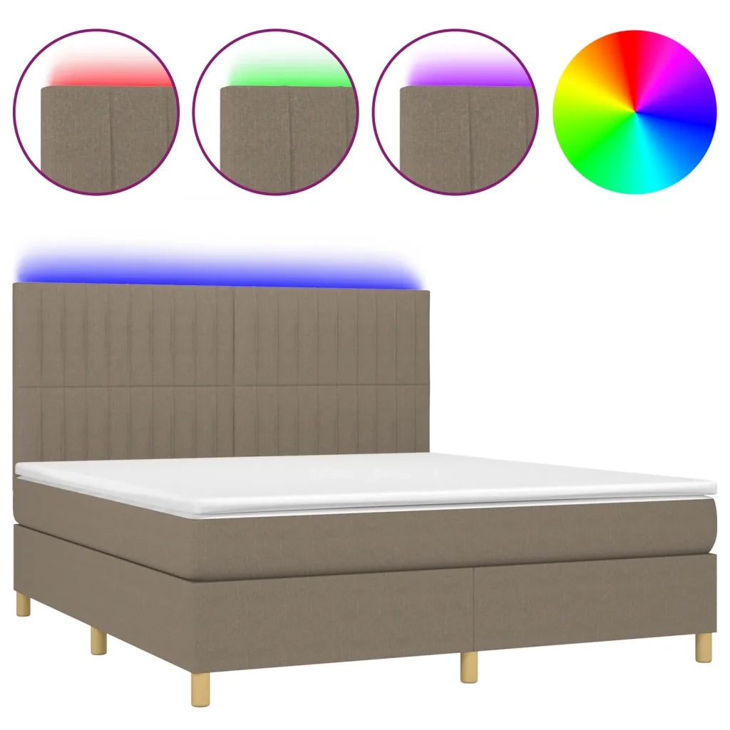 Letto a Molle con Materasso e LED Tortora 180x200 cm in Tessuto