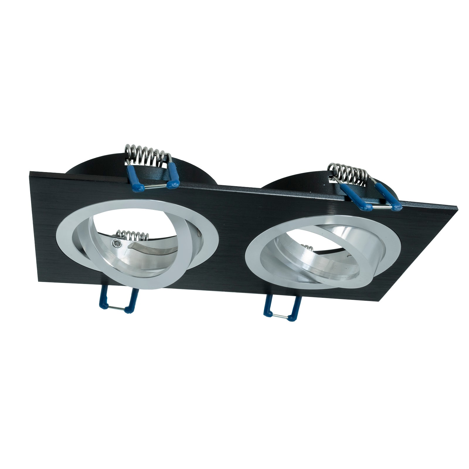 Portafaretto rettangolare nero silver incasso 155x80mm doppia luce orientabile GU10