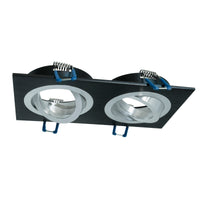 Portafaretto rettangolare nero silver incasso 155x80mm doppia luce orientabile GU10