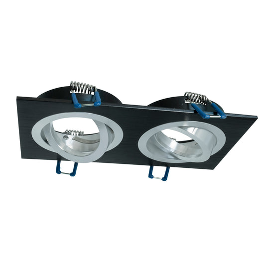 Portafaretto rettangolare nero silver incasso 155x80mm doppia luce orientabile GU10