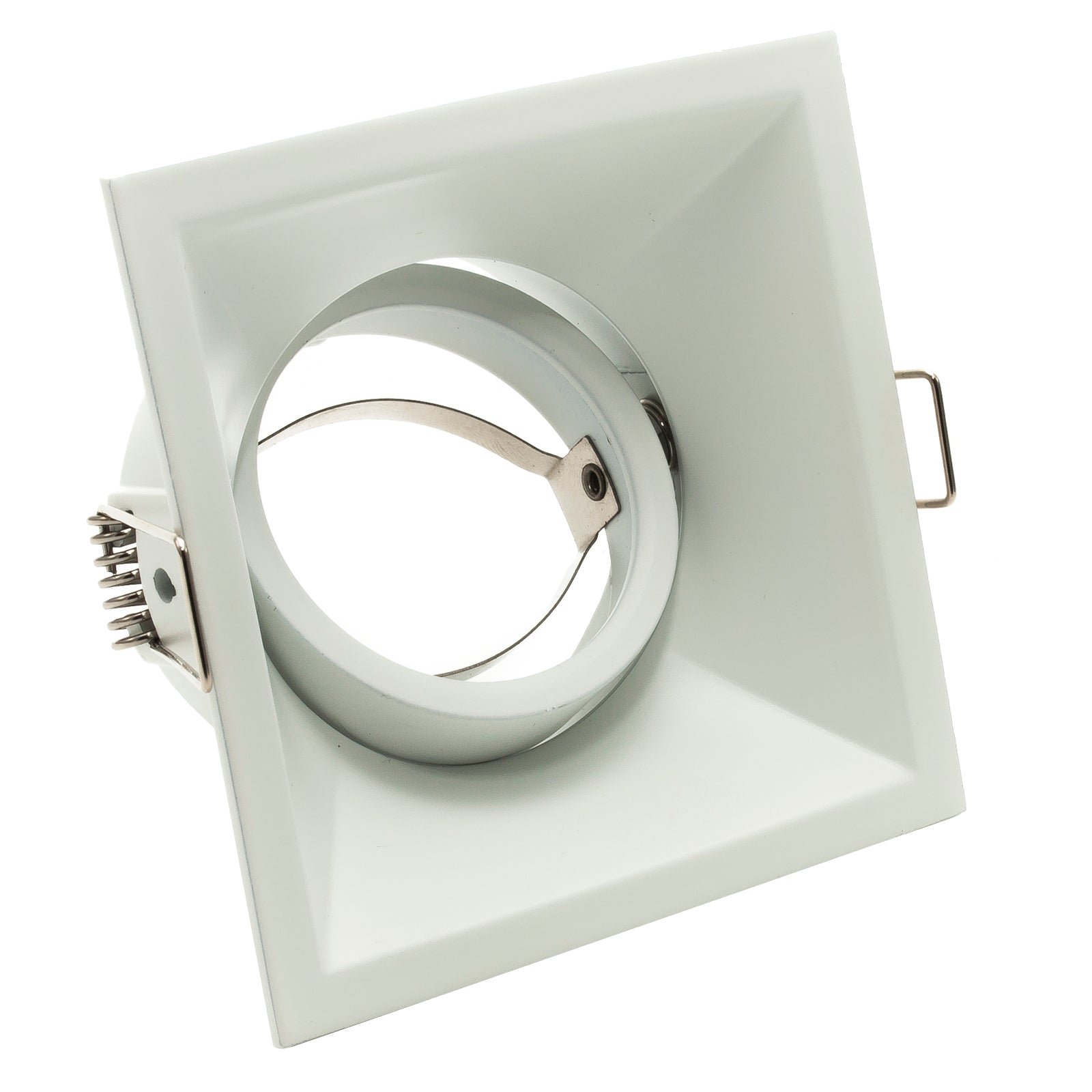 Porta faretto quadrato bianco orientabile foro incasso soffitto cartongesso 80mm luce GU10 GU5.3