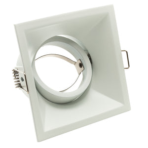Porta faretto quadrato bianco orientabile foro incasso soffitto cartongesso 80mm luce GU10 GU5.3
