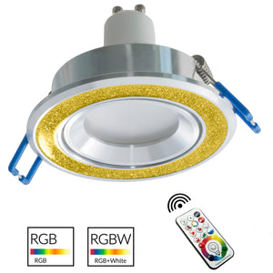 Faretto incasso 7cm moderno tondo brillantini oro luce LED RGB GU10 cromoterapia LUCE RGBW + 3000K