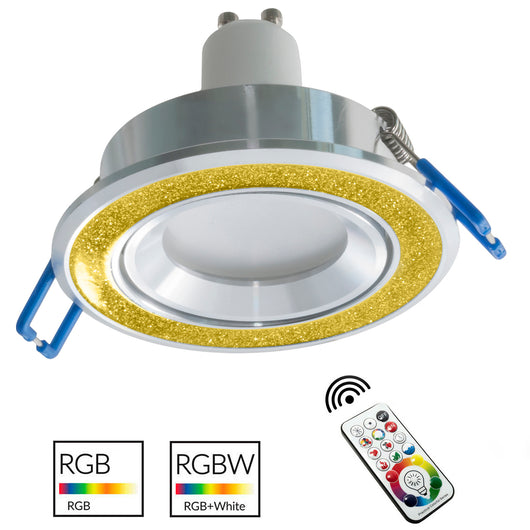 Faretto incasso 7cm moderno tondo brillantini oro luce LED RGB GU10 cromoterapia LUCE RGBW + 3000K