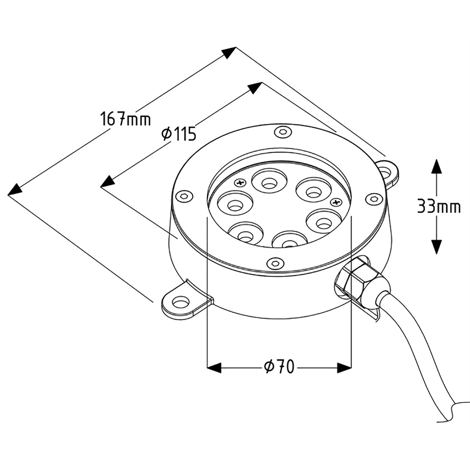 Faro IP68 12W led 24Vdc immersione underwater luce piscina fontana laghetto inox LUCE 3000K