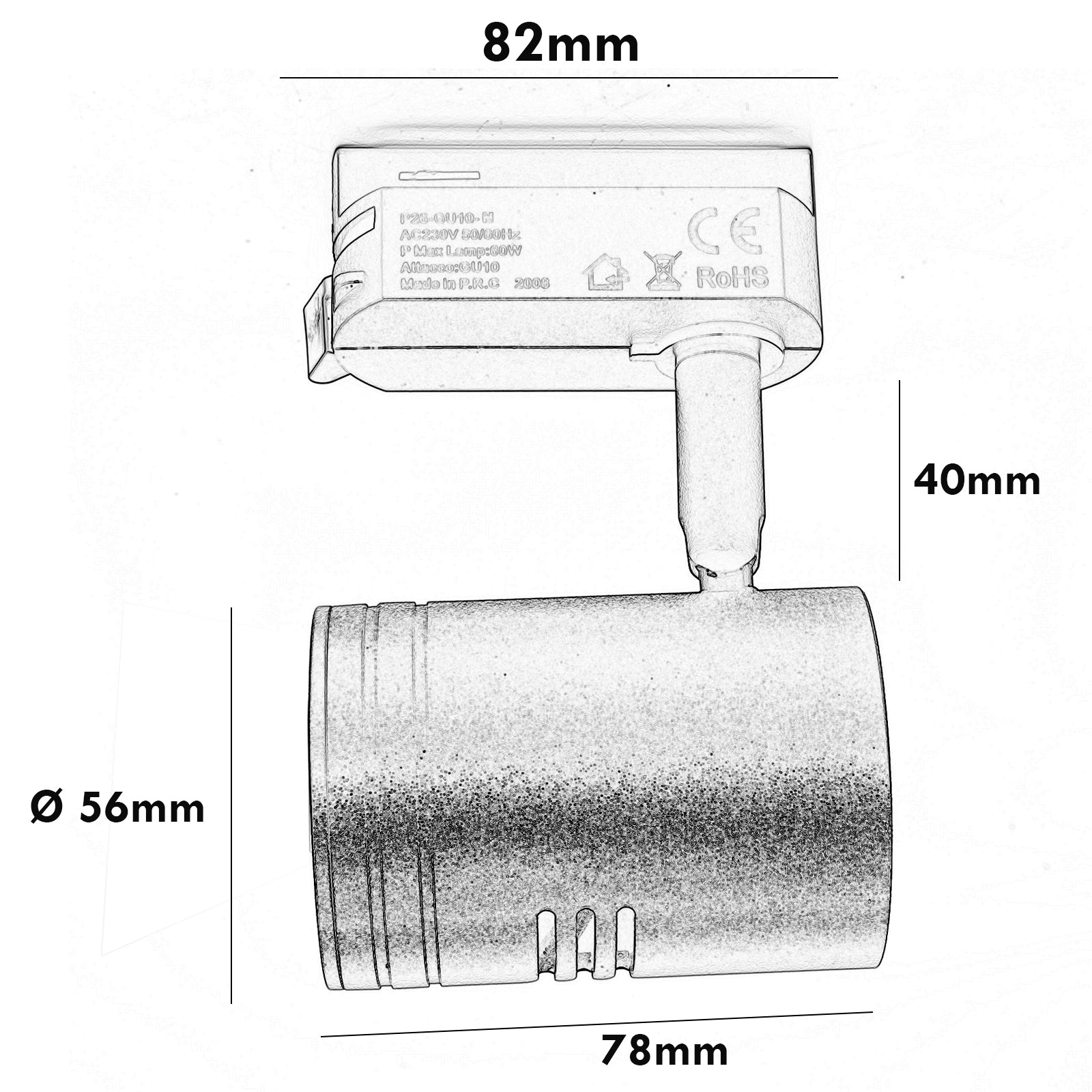 Faretto per binario track monofase lampada LED GU10 luce negozio vetrina 230V COLORE NERO