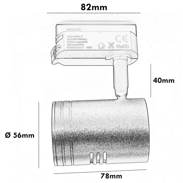 Faretto per binario track monofase lampada LED GU10 luce negozio vetrina 230V COLORE NERO