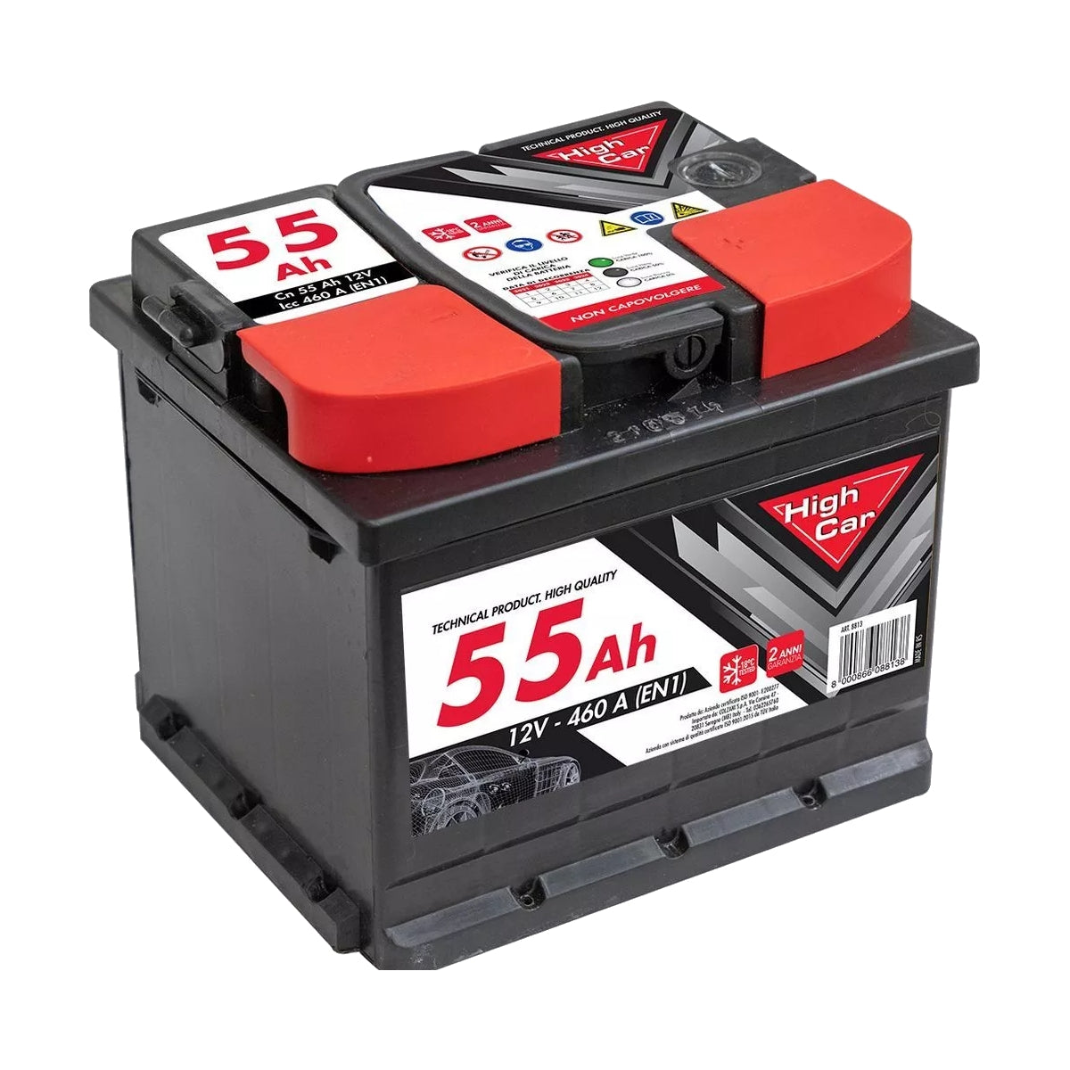 BATTERIA AUTO HIGH CAR 55AH 460A.