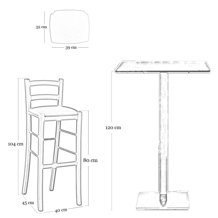 Sgabello in legno bianco laccato con seduta similpelle marrone h 80 cm
