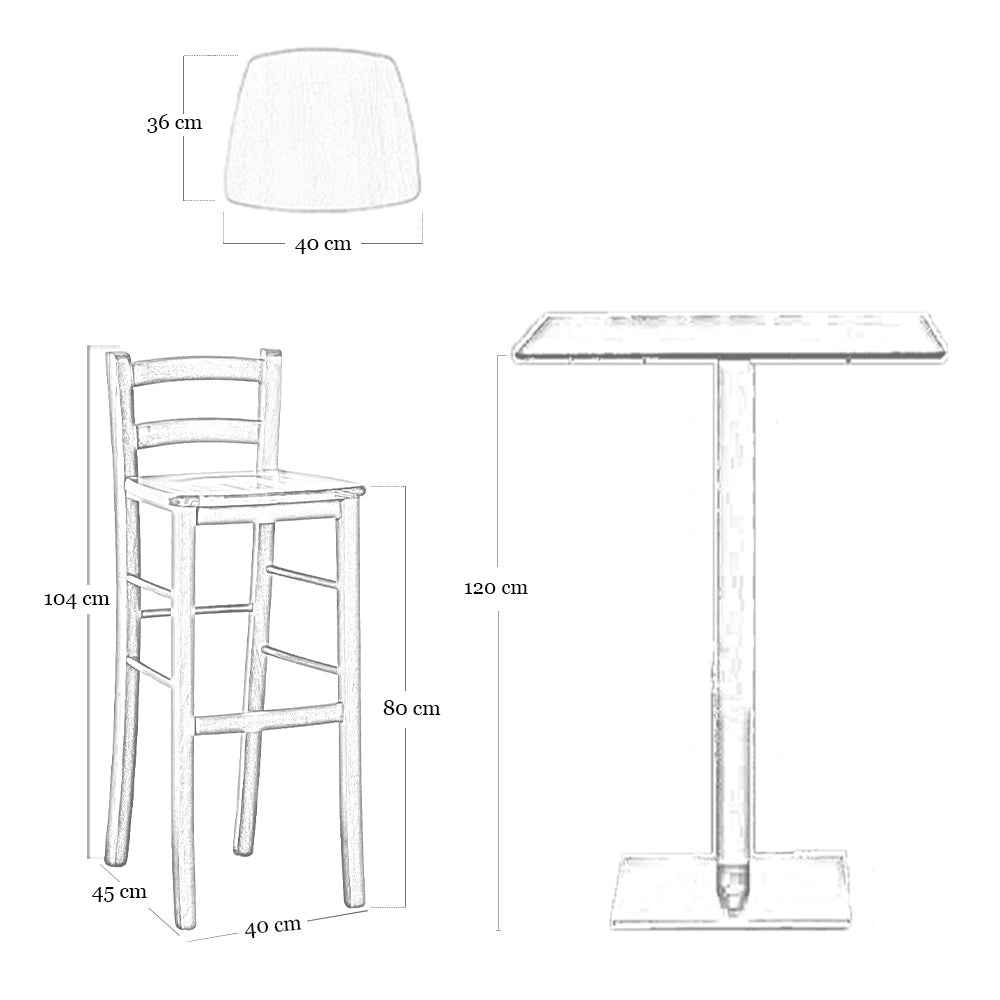 Sgabello alto da bar in legno noce chiaro h 80 cm con seduta in massello