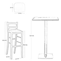 Sgabello in legno bianco laccato con seduta similpelle blu h 80 cm