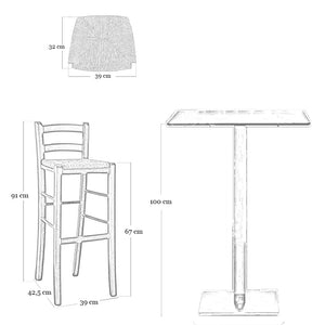 Sgabello alto 67 cm in legno di faggio italiano bianco con seduta in paglia