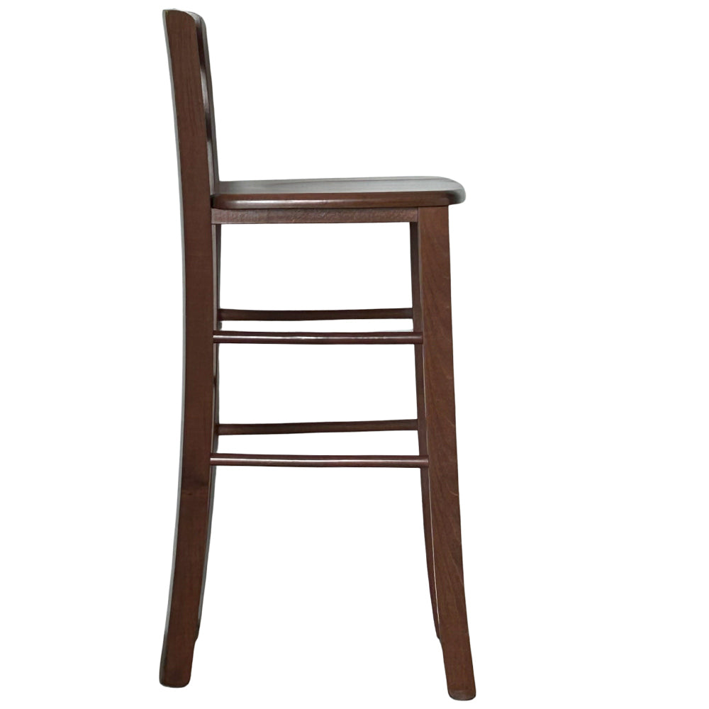 Sgabello di legno con schienale h66 cm con manico con seduta massello noce