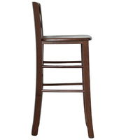 Sgabello di legno con schienale h66 cm con manico con seduta massello noce