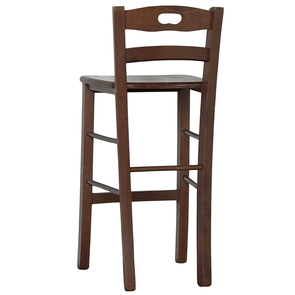 Sgabello di legno con schienale h66 cm con manico con seduta massello noce