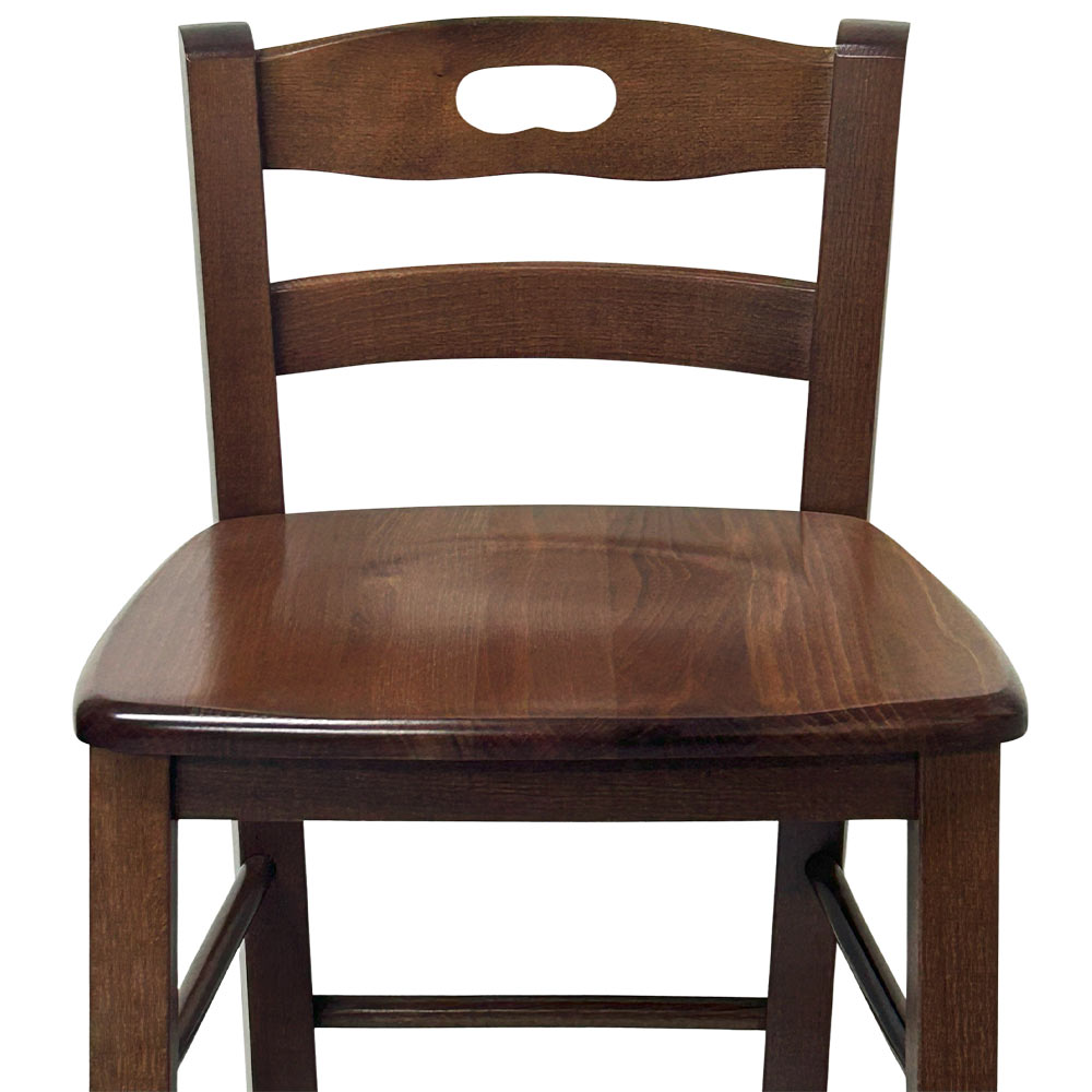 Sgabello di legno con schienale h66 cm con manico con seduta massello noce