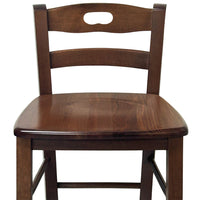 Sgabello di legno con schienale h66 cm con manico con seduta massello noce