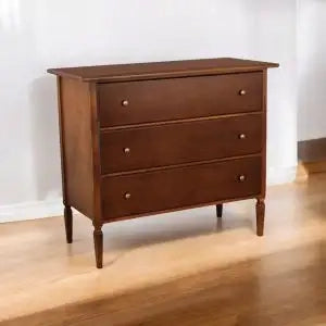 Comò casettiera spillo in legno 3 cassetti arte povera noce scuro conpomelli bronzo