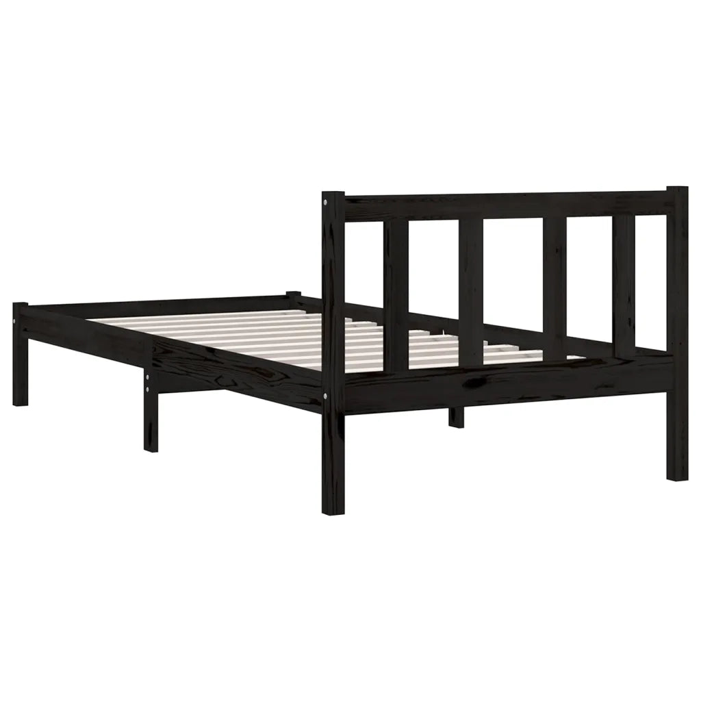 Letto singolo | Letto per adulti | Giroletto in Legno Massello Nero 75x190 cm Small Single