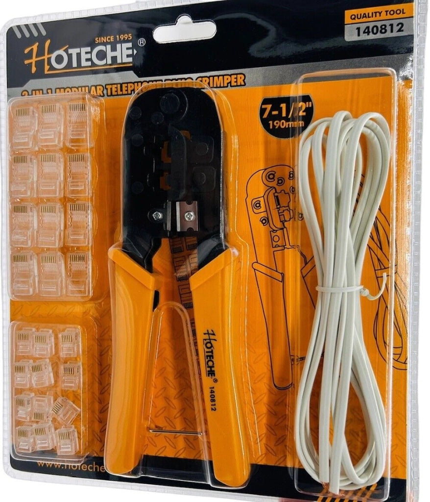 Pinza crimpatrice a cricchetto per plug connettori telefonici RJ11 RJ12 RJ45
