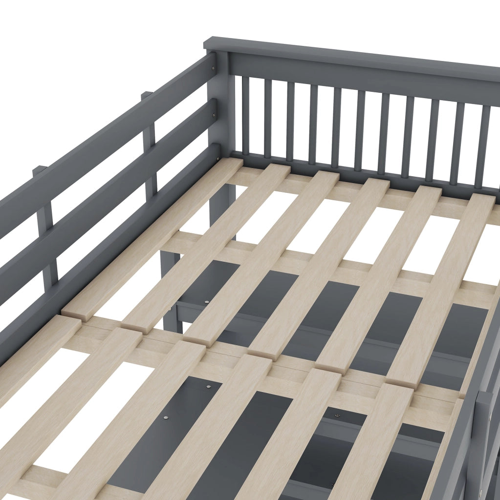 Letto a soppalco 90x200 cm grigio con scrivania e ripiani