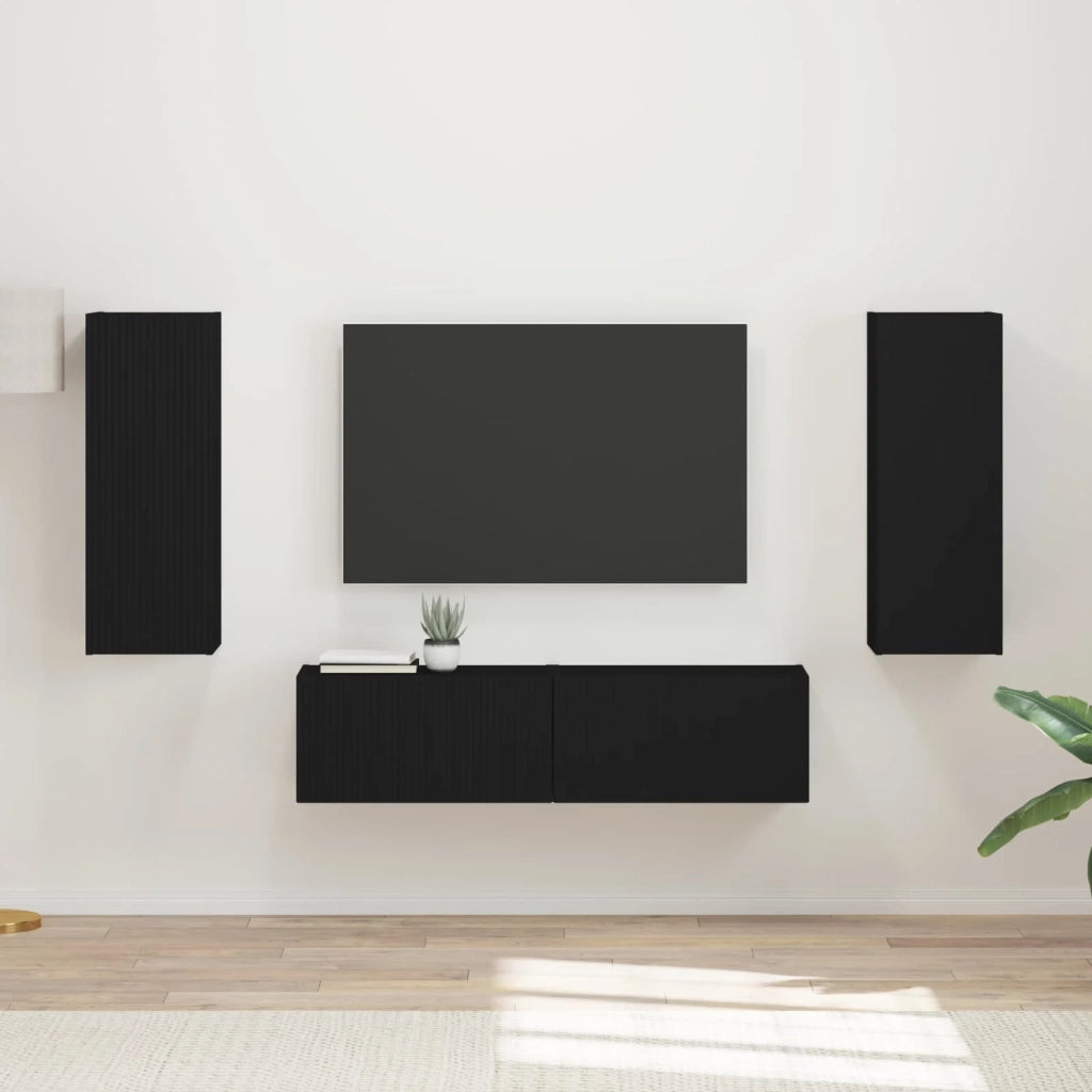 Set mobile TV Montaggio a parete 2 pz-Credenza per TV Nero Legno multistrato