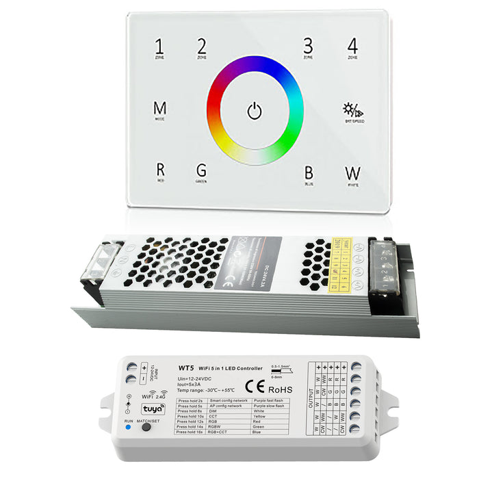 KIT striscia LED RGB 24V IP67 SMART WiFi cromoterapia pannello RF box doccia bagno turco Google Alexa