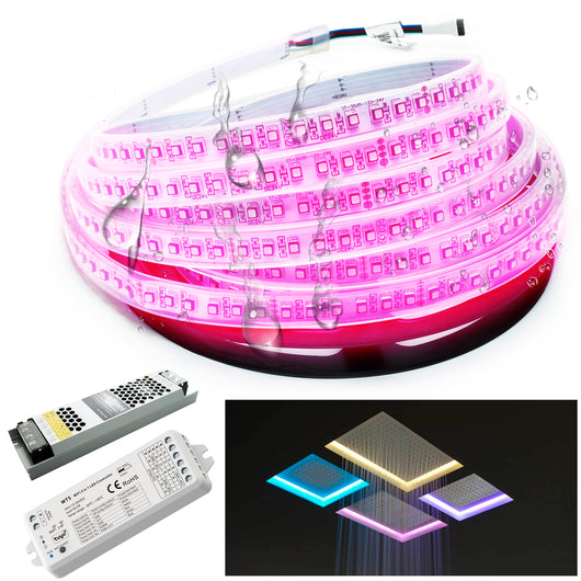 KIT striscia LED IP67 24V RGB 5 metri giochi di luce cromoterapia box doccia sauna WiFi controllo vocale Alexa Google