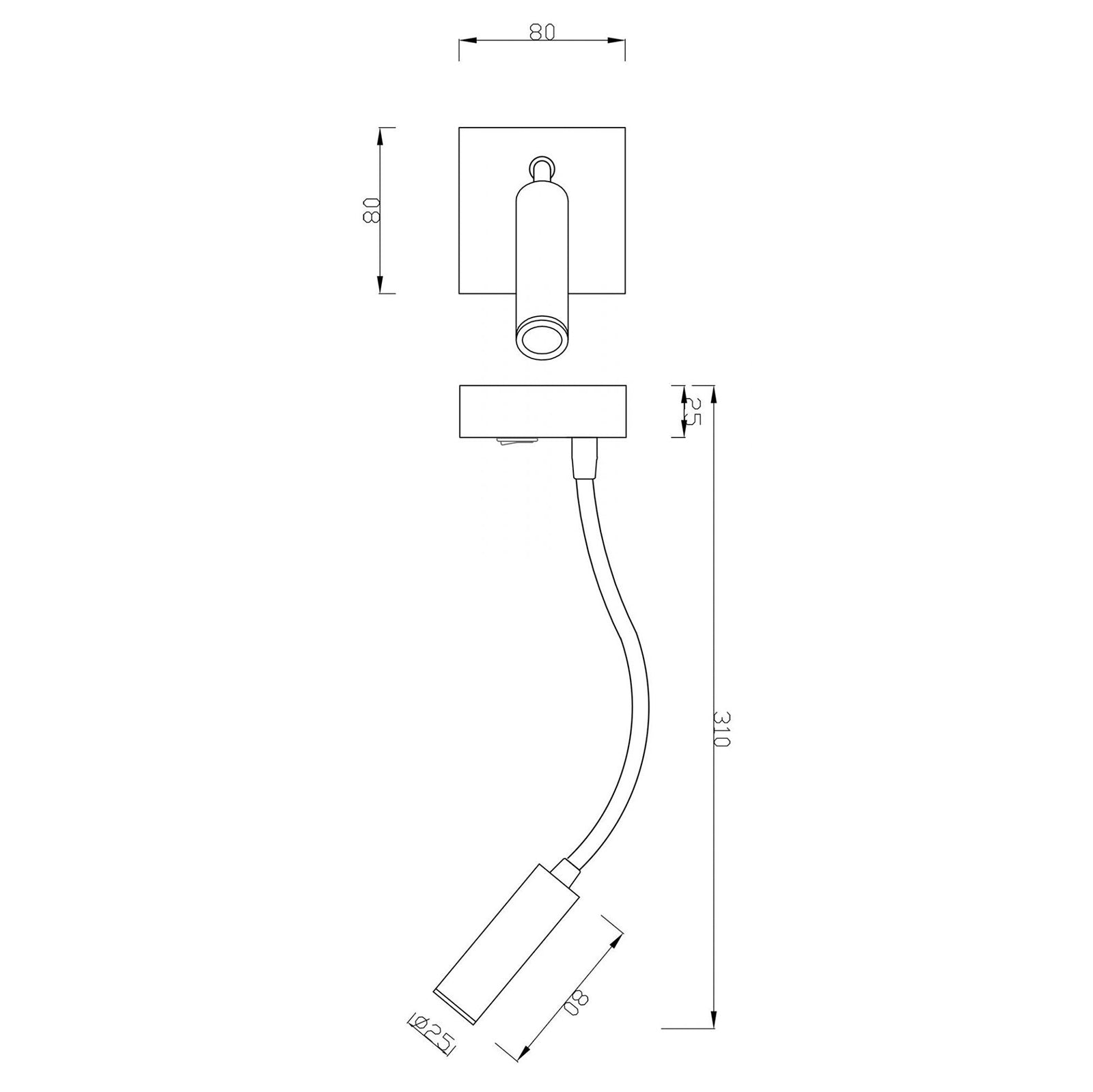 Lampada lettura LED 2W braccio flessile 360 gradi luce parete camera letto hotel albergo 230V BIANCO