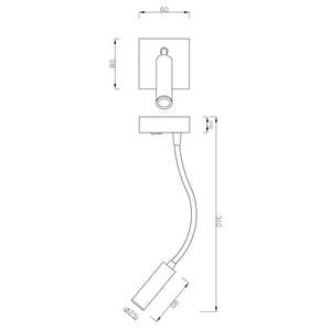 Lampada lettura LED 2W braccio flessile 360 gradi luce parete camera letto hotel albergo 230V BIANCO