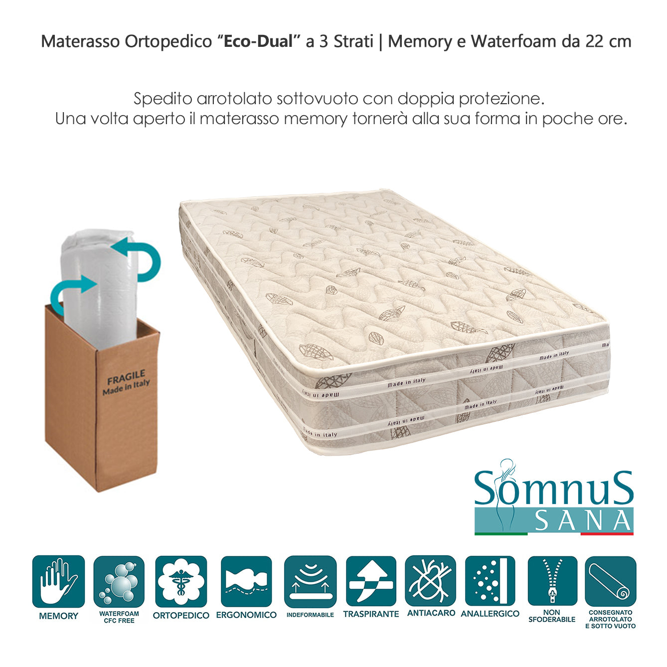 Qualydorm Materasso Singolo Ortopedico contro mal di schiena Memory Foam 90X185 EXTRA COMFORT offerta