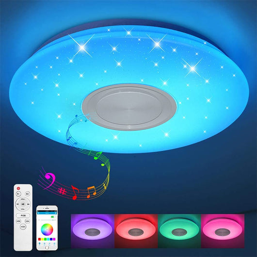Plafoniera musicale LED 62W RGB dimmerabile luce soffitto cassa bluetooth smartphone APP telecomando IR
